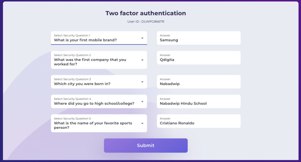 2FA Question Setup (with filled examples)- how to track all mutual fund investments using PAN