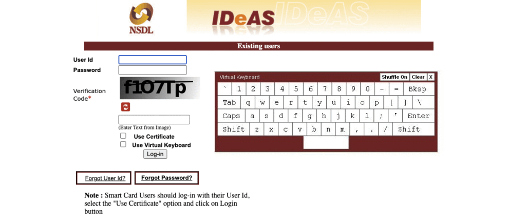 Log In Page NSDL e-Speed